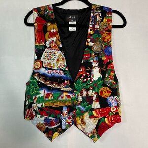 Vintage Medium Christmas Santa Nutcracker Snowman Button Up Vest